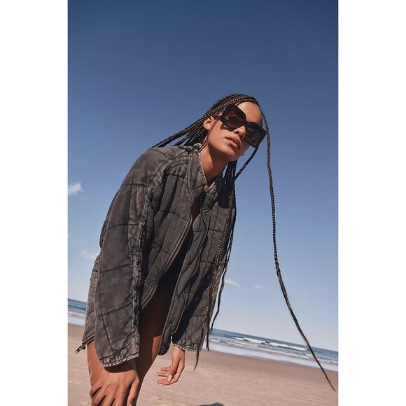 Free People Dolman Quilted Knit Jacket Top Oversized Slouchy Zip-Up XL 284149 - Picture 2 of 14